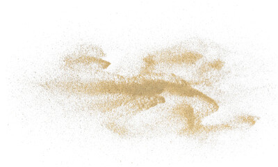 Pile desert sand scattered and flying, isolated on white background and texture, design element © dule964