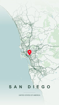 Modern minimalist vector map of San Diego, California, USA. High-quality scalable illustration of San Diego city grid, Coronado, Mission Bay, San Diego Bay for posters and design.