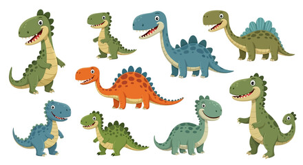 Fototapeta premium Colorful cartoon dinosaurs standing together.