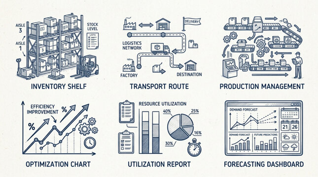 Business process flowcharts and charts for analysis and management.