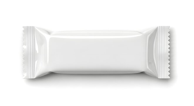 Blank white foil candy bar wrapper or food snack package ready for branding design