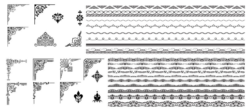 Set of decorative corner elements, Frame, Divider ornament, borders, doodle, separators, page dividers, header,vector	