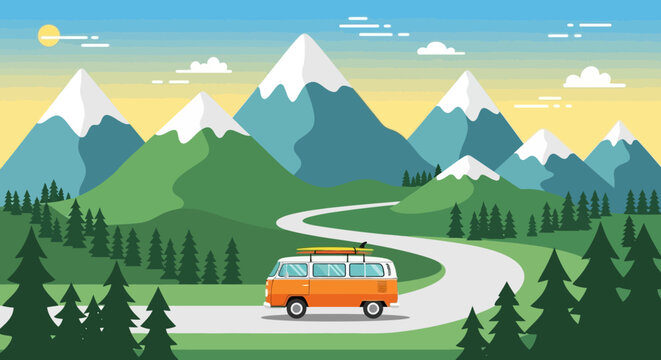 Orange Bus on Winding Mountain Road.