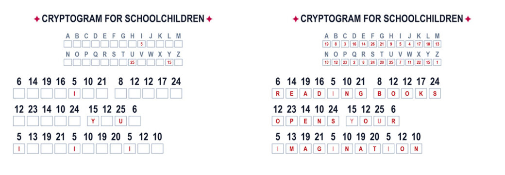 Educational cryptogram puzzle for children with numbered clues  