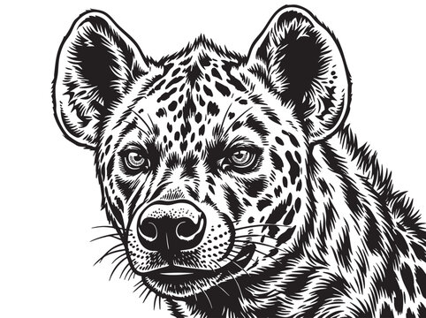 Black and white leopard head, wildlife illustration, animal portrait, vector graphic