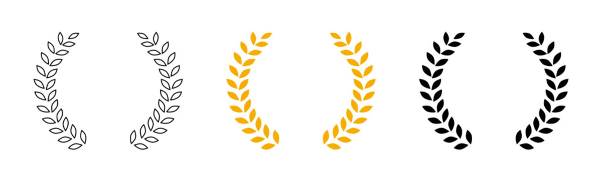 Laurel wreath branches icons, victory sign