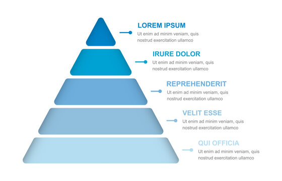 Pyramid infographic template diagram with five hierarchy steps, business process steps for stages visualization, marketing data chart