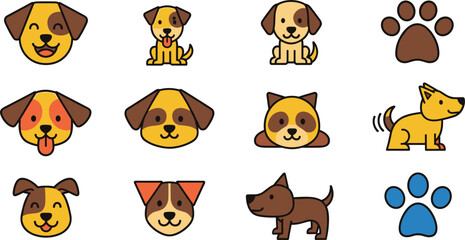 Obraz premium Cute Dog Character And Paw Print Vector Illustration Set