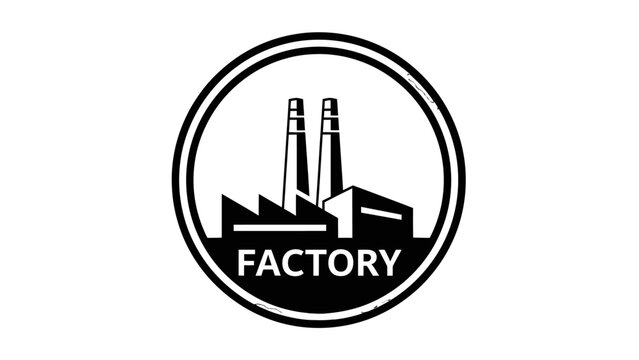 Industrial factory logo with smokestacks.