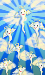 Fototapeta premium Divine Creation of Life Metaphor with Cute Souls in Heaven. Template for Illustration, Banner, background, and etc.