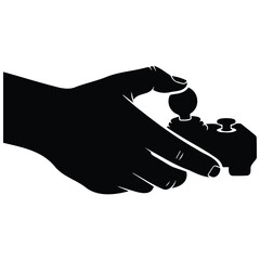 Hand holding arcade style joystick controller silhouette vector illustration line art. © MDRAYHAN