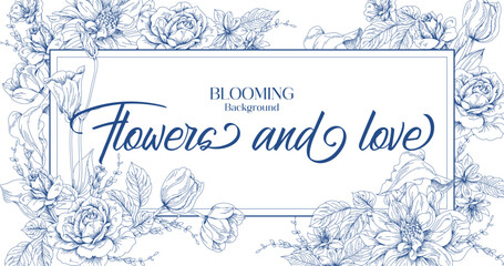 Line and blue art templates with abstract and floral elements. For poster, greeting and business card, invitation, flyer, banner, brochure, advertising, events and page cover. © akın demirci