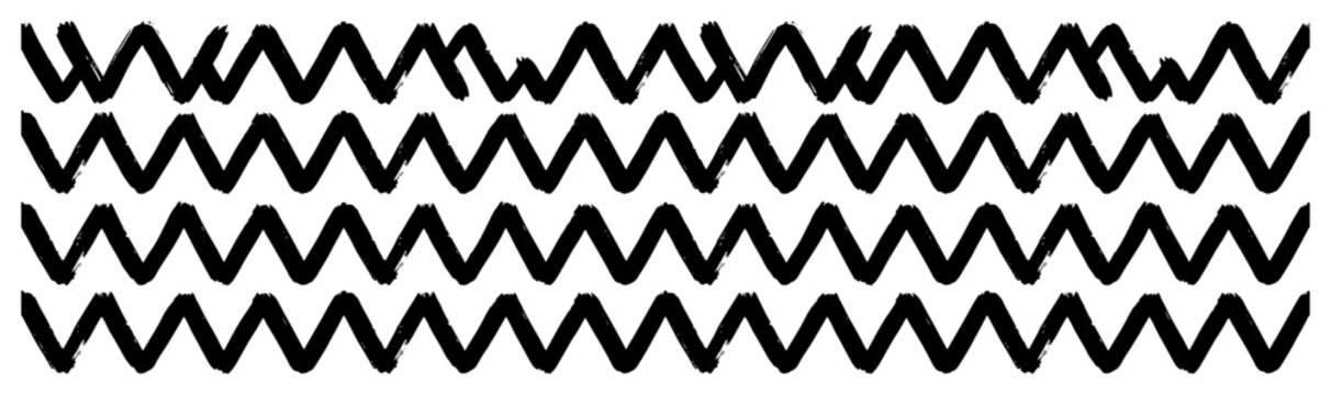 Zigzag wavy line patterns with irregular hand drawn brush stroke style