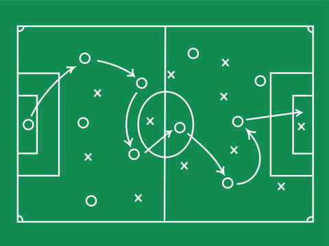 tactic soccer player position stadium green field vector illustration 