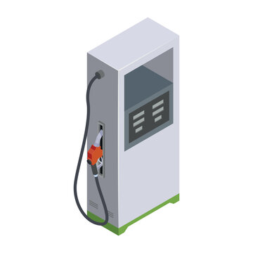Isometric vector illustration of a gas pump for a petrol station, designed for projects related to fuel, energy and industry