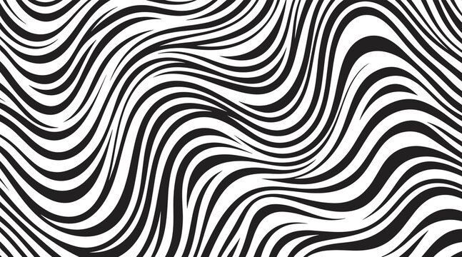Wavy zebra pattern vector illustration with black and white abstract flowing stripe design