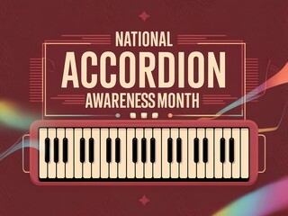 Fototapeta premium National accordion awareness month poster design with musical instrument keyboard illustration