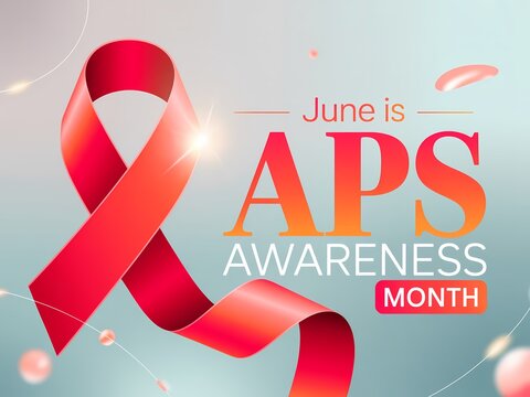 June is aps awareness month, medical concept with red ribbon symbol for antiphospholipid syndrome awareness