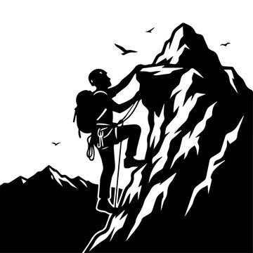 Mountain Climber Silhouette Vector Illustration | Adventure Hiking Peak Logo Design