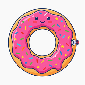 Cute Pink Donut Inflatable Ring with Sprinkles and Happy Face