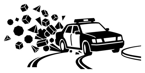 Police car drifting with scattering geometric shapes in graphic silhouette style © AnjaliDesai