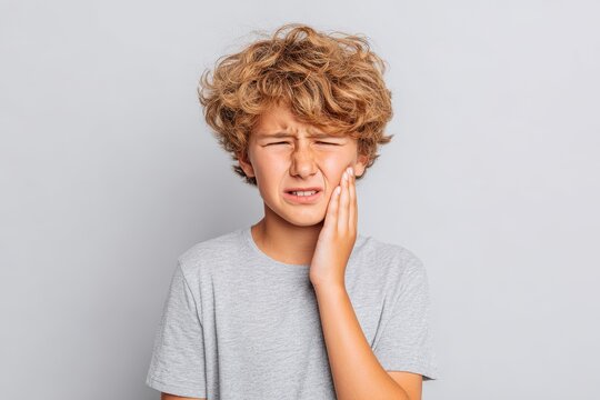 Young child making a disgusted face because of a toothache