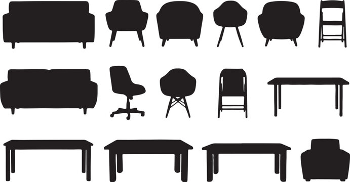 Collection of various furniture silhouettes including chairs tables and sofas