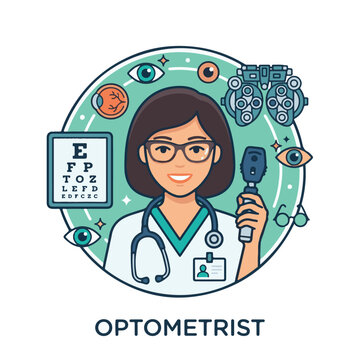 Optometrist with eye chart and medical equipment vision care healthcare professional eye exam.