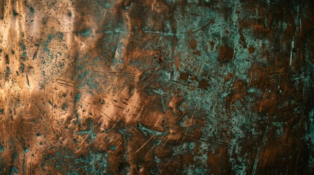 Antique Patina Copper Texture Background - Oxidized Metal with Turquoise Verdigris