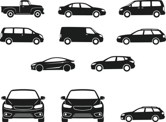 Obraz premium Vehicle Silhouettes Collection Car Types Icon Set Vector Illustration Transportation