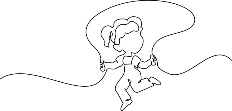 Little fanny girl jumping rope. Continuous one line drawing.