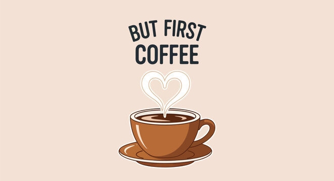A steaming cup of coffee with a heart-shaped steam rising from it on a saucer