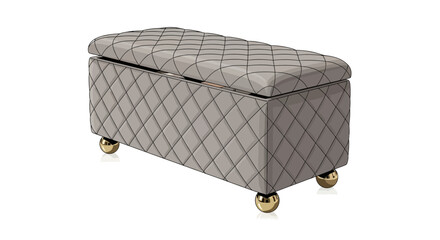 Fototapeta premium Elegant quilted ottoman with golden legs on white background