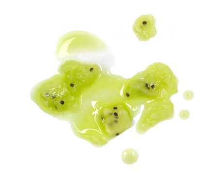 Puddle of kiwi juice isolated on white background, top view, clipping path	