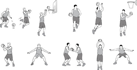 Basketball players collection with different action poses vector illustration © KAZI AZIZUL