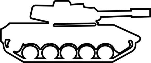 Military armored vehicle tank silhouette in black line style featuring combat transport carrier artillery machine army defense war icon bundle © Sattar