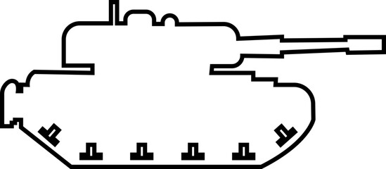 Military armored vehicle tank silhouette in black line style featuring combat transport carrier artillery machine army defense war icon bundle © Sattar