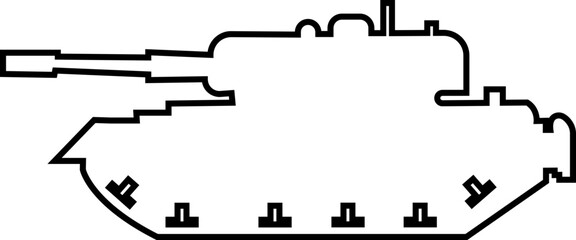 Military armored vehicle tank silhouette in black line style featuring combat transport carrier artillery machine army defense war icon bundle © Sattar