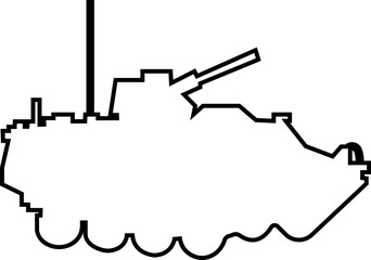Military armored vehicle tank silhouette in black line style featuring combat transport carrier artillery machine army defense war icon bundle © Sattar