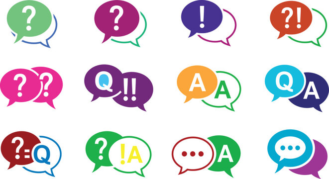 Colorful speech bubble icons with question and answer symbols Vector, illustration