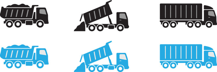 Heavy Duty Truck Icon Set with Dump Truck Cargo Transport and Industrial Vehicle Vector Illustration © Hey world