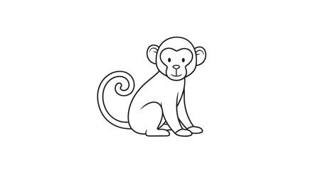 Cute Monkey Line Art Illustration Sitting Primates Mammal. © Berkah