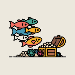 Obraz premium Colorful Fish Swimming Around Treasure Chest