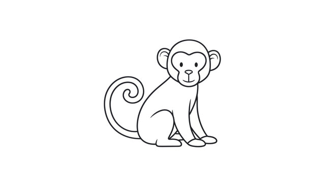 Cute Monkey Line Art Illustration Sitting Primates Mammal.