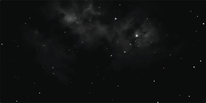 Monochromatic space nebula and stars background with black and white outer space night sky deep starry sky sci fi star dust background