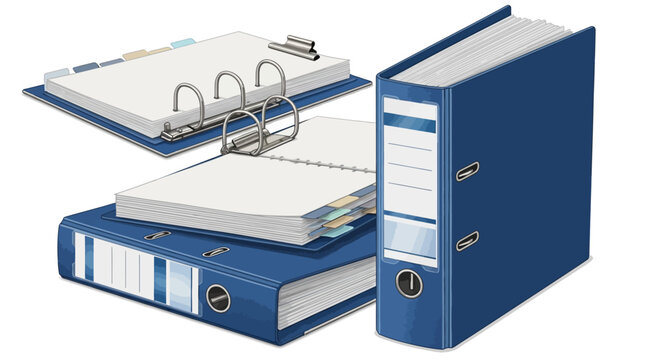 Organized office: blue binders and notebooks with divider tabs