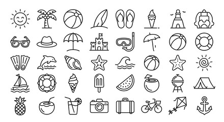 Set of summer beach and vacation outline icons © Designcity32