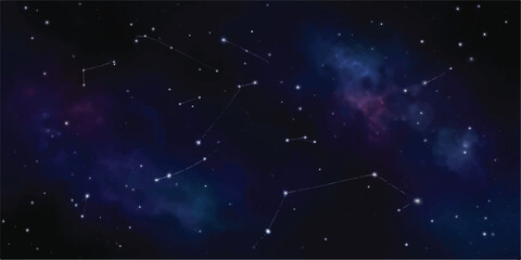 Deep space background with colorful nebulae and distant stars forming constellations outer space galaxy background star field celestial body © Manjur