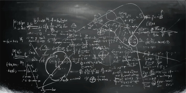 Complex mathematical equations and formulas scribbled on a chalkboard with problem solving abstract math mathematics equations formulas calculus