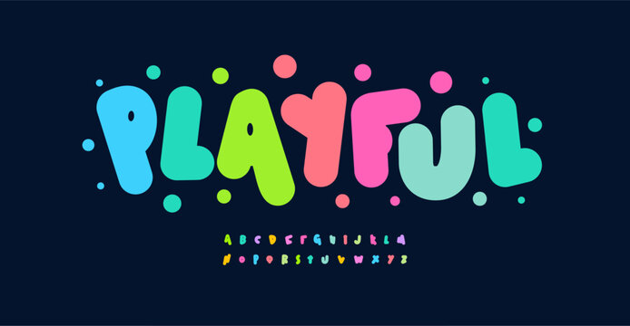 Carnival colorful alphabet playful letters, fun kid font for bright fiesta logo, mexican headline, birthday and greeting card typography. Heavy bold balloon typographic design. Vector typeface